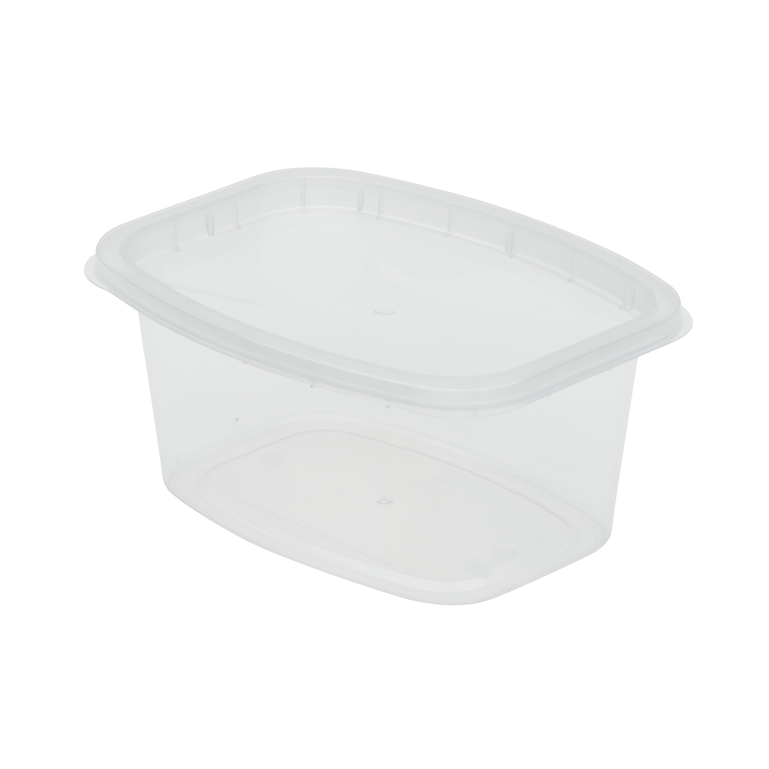 A 16oz Deli clear, rectangular plastic food storage container with a fitted lid, displayed on a plain white background.