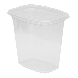 A clear, empty, rectangular 32oz Deli plastic container with a snap-on lid is shown on a white background.